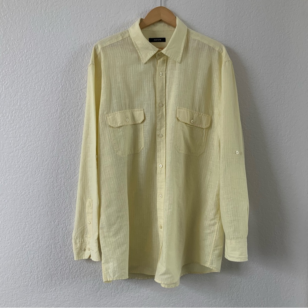 ALFANI Long Sleeve Button Down, Linen/Cotton Blend, Sz XXL